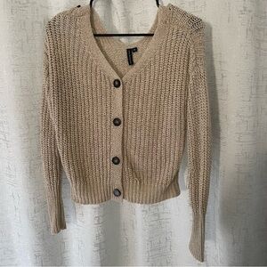 Tan Button-Up Knit Cardigan